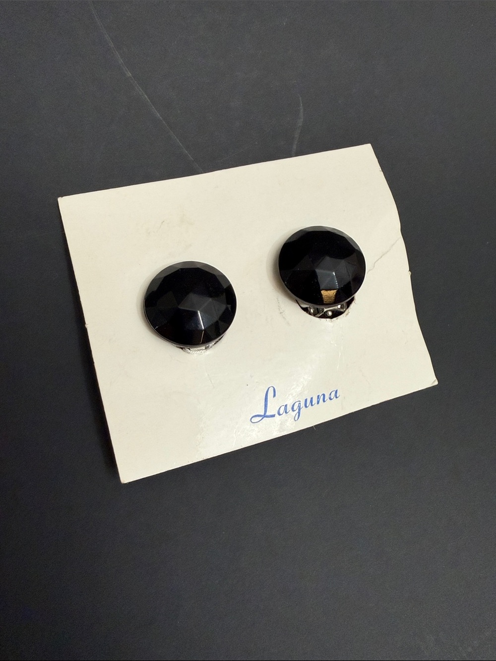 Vintage Laguna Black Faceted Clip-On Earrings